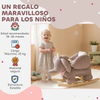 AIYAPLAY Caballito Balancín para Bebés con Sonido de Elefante y Cinturón de Seguridad de 3 Puntos Base de Madera Marrón(m-7)