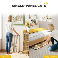 PawHut Freestanding Pet Gate, Portable Dog Barrier Gate with Feet for Small Breeds, 75 x 51 cm, Natural Wood(m-5)