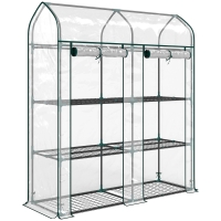 Outsunny Kleines Gewächshaus mit 3 Ebenen 2 aufrollbare Türen Stahlrahmen Kunststoffabdeckung 143x46x165 cm Transparent
