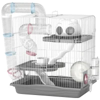 PawHut Cage hamster, cage rongeur à 3 niveaux, roue d'exercice, tunnel, gamelle, niche et rampe d'accès, 45 x 30 x 45 cm, gris(m-12)