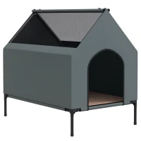 PawHut Dog House Outdoor Elevated Dog Bed with Removable Cover, Mesh Windows, Storage Bag, for S and M-Sized Dogs, Grey(m-10)