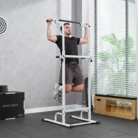 SPORTNOW Barra de Dominadas Altura Regulable Estación de Fondos Resistente para Gimnasio en Casa Entrenamiento de Fuerza Blanco(m-9)