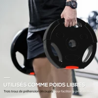 SPORTNOW Disques de poids, plaques de poids 2 x 5 kg et 2 x 7,5 kg, à trois poignées avec trous de Ø 25 mm, noir(m-4)