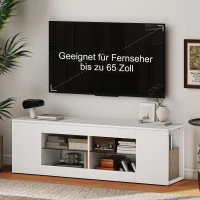 HOMCOM 140 cm TV-Ständer, Fernseh-Kommode, 6 Fächer, 2 Glasregale, Spanplatte, Weiß(m-5)