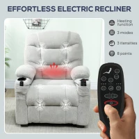 HOMCOM Electric Massage Recliner Armchair with Vibration, Heat, Whisper-Quiet Motor, Memory Function, Fleece Power Reclining Chair with Spring Pack, USB Port, Footrest, Side Pocket, Cup Holders, Grey(m-4)