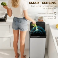 HOMCOM 45L Stainless Steel Sensor Bin - Silver Tone(m-4)