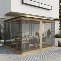 Outsunny 302 x 207cm Universal Replacement Mesh Sidewall Netting for Gazebos and Canopy Tents, (Sidewall Only) Beige(m-2)