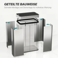 HOMCOM Sensor-Mülleimer, 55 L Kapazität, Schmetterlingsdeckel, öffnet automatisch, Edelstahl, Silberfarben(m-8)