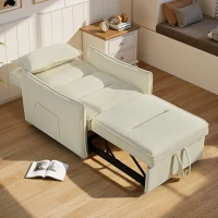 HOMCOM Schlafsessel 3 in 1 Umwandelbarer Sessel mit Bettfunktion, Lendenkissen, für Wohnzimmer Creme(m-9)