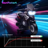 AIYAPLAY Elektro-Motorrad für Kinder von 18-36 Monaten, Aufsitz-Fahrzeug, Hilfsräder, Lichter, Musik, Kunststoff, Stahl, Schwarz(m-8)