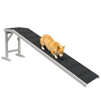 PawHut Pet Ramp for Dogs with Non-Slip Carpet and Top Platform - White & Grey(m-10)