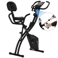 HOMCOM 2-in-1 Folding Exercise Bike with 8-Level Magnetic Resistance, Arm Resistance Band, Pulse Sensor, Black(m-15)