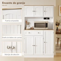 HOMCOM Alacena de Cocina con Estación de Carga 6 Puertas 1 Cajón Estantes Ajustables Encimera Amplio 100x40x173 cm Blanco(m-7)