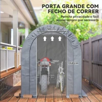 Outsunny Tenda de Jardim para Bicicletas com Estrutura em Aço, Porta com Fecho, Impermeável 2,4x1,6x1,9 m Cinzento Claro(m-6)