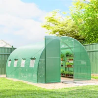 Outsunny Invernadero túnel de jardín 12 m², invernadero túnel 295x400x200cm puerta y 8 ventanas, cubierta PE 140 g/m² verde(m-6)