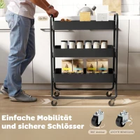 HOMCOM Küchenwagen, 3 Körbe, 4 Rollen, Metall, Schwarz(m-5)