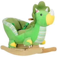 AIYAPLAY Baby Rocking Dinosaur with Animal Sounds, Safety Belt, Wooden Base, for Toddlers 18-36 Months, Green(m-10)