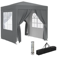 Outsunny Tenda Dobrável 2x2m com 4 Paredes Laterais Tecido Oxford 2 Janelas e Saco de Transporte Anti-UV Impermeável Cinzento(m-10)