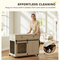PawHut Dog Crate Furniture on Wheels, Dog Cage with 2 Drawers, Sliding Door, for Medium Large Dogs, Oak Tone(m-6)