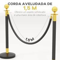 HOMCOM Postes Separadores em Aço Inoxidável 2 Unidades 96 cm de Altura Base Recarregável com Água 2 Cordas de Veludo Preto de 1,5 m para Teatro Festa Casamento Preto(m-5)