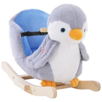 HOMCOM Cavallo a Dondolo a Pinguino in Peluche con 32 Musiche e Cintura di Sicurezza, Età 18 Mesi(m-1)