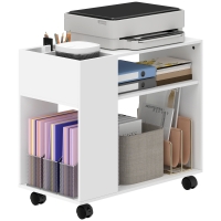 HOMCOM Meuble pour Imprimante à Roulettes Compartiments Supérieurs Étagères Ouvertes 70x36x60 cm Blanc