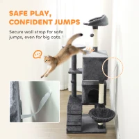 PawHut 160cm Large Cat Tree Tower with Sisal Scratching Posts, Condos, Plush Perches, Hammock, Ladder, Dark Grey(m-6)
