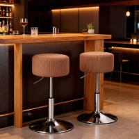 HOMCOM Taburete de Cocina Regulable en Altura 52-66 cm Tapizado en Pana Giratorio en 360° Marrón(m-8)