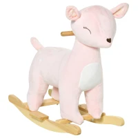HOMCOM Cavallo a Dondolo per Bambini 36-72 Mesi, Gioco Cavalcabile per Bambini a Forma di Cervo con Suoni in Peluche Rosa, 68x35.5x64cm(m-1)