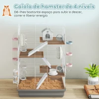 PawHut Gaiola para Hámster 47x30x70 cm Gaiola para Roedores com Túnel Plataformas Tigela Bebedouro Casinha Rampas e Roda Cinzen(m-5)