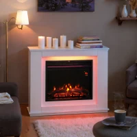 HOMCOM Camino Elettrico con Fiamma a 12 Colori e 5 Luminosità, Telecomando e Timer, 98x25x80 cm, Bianco e Nero(m-2)