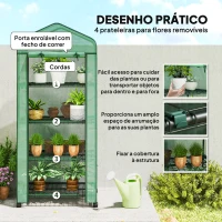 Outsunny Estufa de Exterior com 4 Prateleiras e Rodas Porta Enrolável Estrutura em Aço e Cobertura de PE 140g/㎡ Anti-UV 69x50x165 cm Verde(m-6)