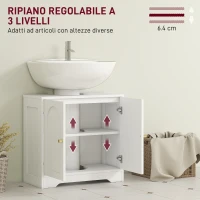 HOMCOM Mobile Sotto Lavabo Bagno a 2 Ante con Ripiano Regolabile su 3 Livelli, in Legno, 60x30x65 cm, Bianco(m-5)