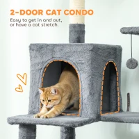 PawHut 202cm Large Cat Tree with 6 Scratching Posts, 2 Hammocks, 2 Condos, 2 Perches, Pompoms, for Indoor Cats to Rest and Play(m-5)