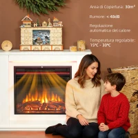 HOMCOM Camino Elettrico con Fiamma a 12 Colori e 5 Luminosità, Telecomando e Timer, 98x25x80 cm, Bianco e Nero(m-5)