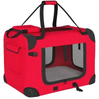 PawHut Trasportino per Cani Pieghevole 60x41,5x41 cm con Finestre in Rete Cuscino Morbido e 2 Maniglie per Cani Miniatura e Gatti Rosso(m-1)