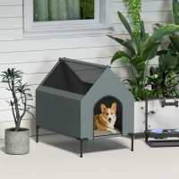 PawHut Dog House Outdoor Elevated Dog Bed with Removable Cover, Mesh Windows, Storage Bag, for S and M-Sized Dogs, Grey(m-2)