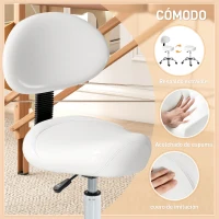 HOMCOM Taburete Giratorio con Respaldo y Ruedas Silla Ajustable para Salones de Belleza Estudio de Tatuajes 50x50x83-98cm Blanco(m-4)