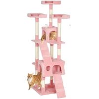PawHut 173cm Cat Tree Scratching House, Activity Play Centre, Pink(m-10)