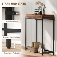 HOMCOM Flurtisch, schmaler Konsolentisch, Metall, Spanplatte, Rustikal-Braun(m-5)
