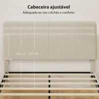 HOMCOM Cama 160x200 cm com Cabeceira Ajustável Estofada em Bombazina Ripas de Madeira Montagem Fácil Cinza Claro(m-4)