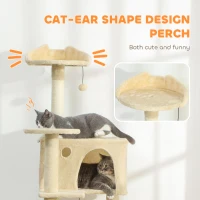 PawHut 160cm Large Cat Tree Tower with Sisal Scratching Posts, Condos, Plush Perches, Hammock, Ladder, Beige(m-5)