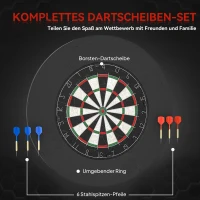 SPORTNOW Dartscheibe Dartboard-Set mit Schutzring, 6 Dartpfeile mit Stahlspitzen, Sisal, Kunststoff, Schwarz(m-4)