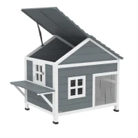 PawHut Maison pour chat en bois 2 étages, refuge pour chat avec toit étanche ouvrant, plateforme latérale, 101x72,5x81 cm, Gris(m-1)