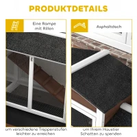 PawHut Kleintierstall mit Rollen, Zwergkaninchenstall, Freilaufgehege, Asphaltdach, Kleintierhaus, Zwergkaninchenauslauf, Holz, Stahl, Braun(m-6)