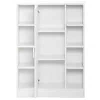 kleankin Armario de Suelo para Baño de Madera con 8 Compartimentos Abiertos y 1 Puerta con Estantes Ajustables Mueble Auxiliar Multiusos para Cocina Salón 71x22x100 cm Blanco(m-11)