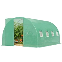 Outsunny Estufa Túnel de Jardim 12 m² Estufa Túnel 295x400x200 cm Porta e 8 Janelas Cobertura PE 140 g/m² Verde(m-6)