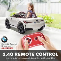 HOMCOM BMW i4 Licensed 12V Kids Electric Ride-On Car, White, Red and Light Blue(m-5)