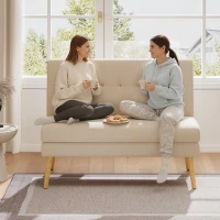 HOMCOM 2-Sitzer-Sofa, getuftete Rückenlehne, Holzbeine, dicke Polsterung, Leinenoptik, für kleine Räume, Beige(m-8)