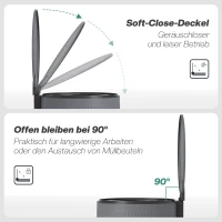 HOMCOM Mülleimer 30 L Treteimer mit Softclose-Deckel und Pedal, Inneneimer Metall, Schwarz, 36 x 30 x 60,5 cm(m-5)